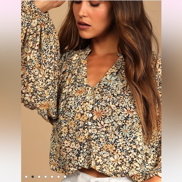 Lulu's Season of Blooms Cream Multi Floral Print Balloon Sleeve Top size small - Picture 5 of 15